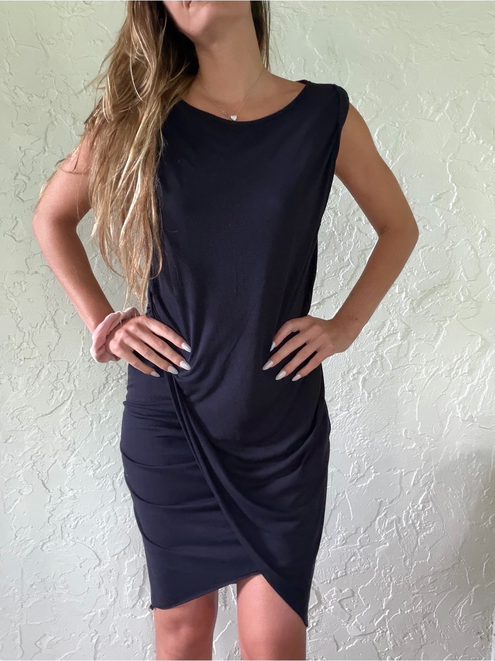 AllSaints Black Draped Wrap Midi Dress